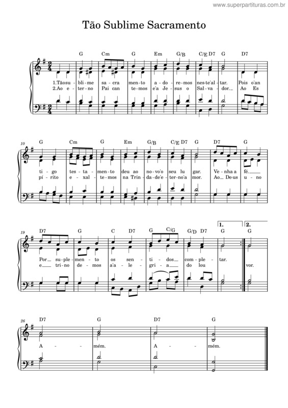 Partitura da música Tão Sublime Sacramento – Joaofenandoco