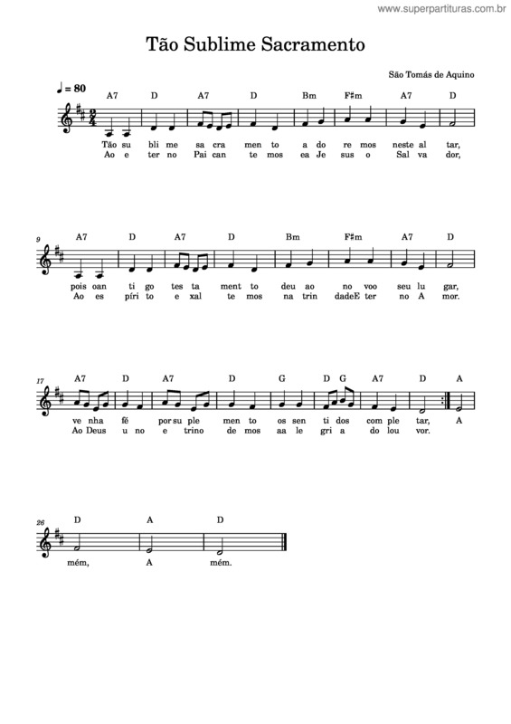 Partitura da música Tão Sublime Sacramento – São Tomás De Aquino