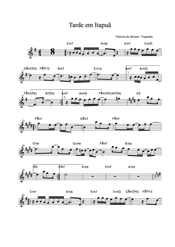 Partitura da música Tarde em Itapoã v.3