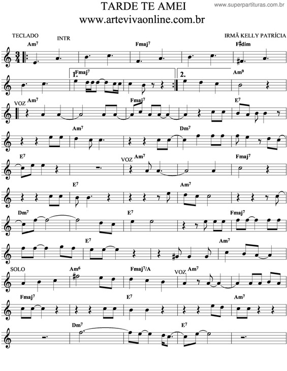 Partitura da música Tarde Te Amei v.2