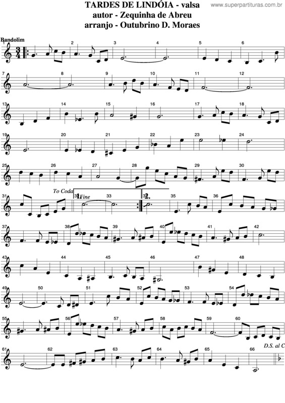 Partitura da música Tardes De Lindóia