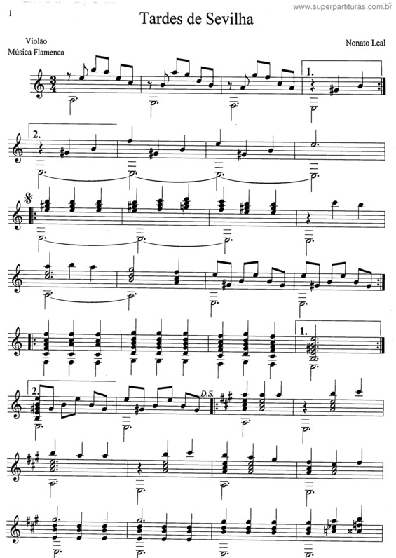 Partitura da música Tardes de Sevilha