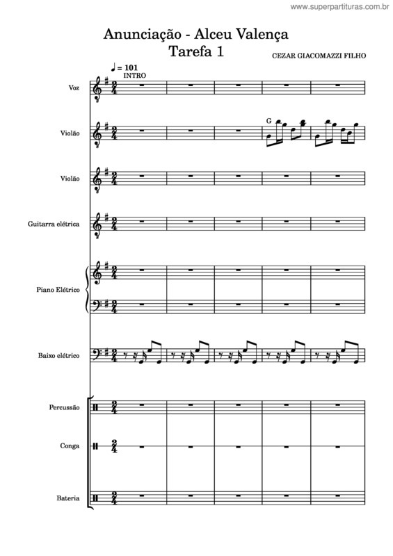 Partitura da música Tarefa 1 Anunciação–Alceu Valença