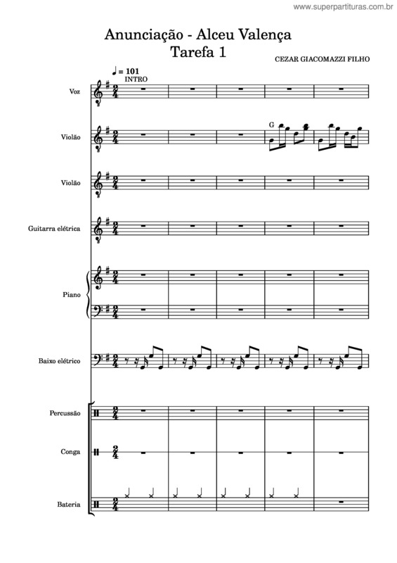 Partitura da música Tarefa 1 Anunciação