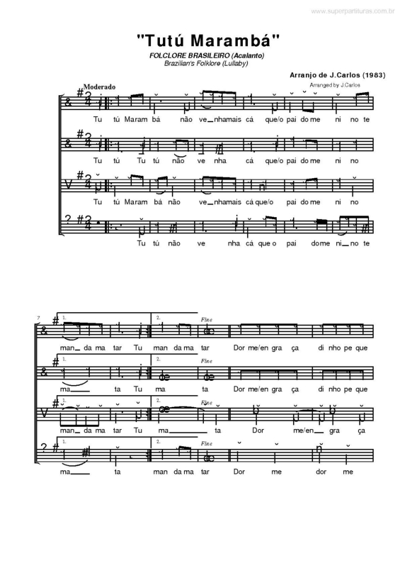 Partitura da música Tatú Marambá