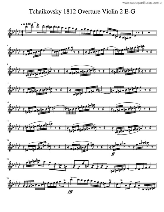 Partitura da música Tchaikovsky 1812 Overture Violin 2 E–G On Tempo