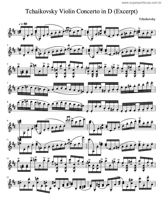 Partitura da música Tchaikovsky Violin Concerto In D Major