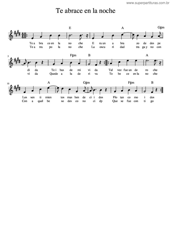 Partitura da música Te Abrace En La Noche – Fernando Cabrera v.2