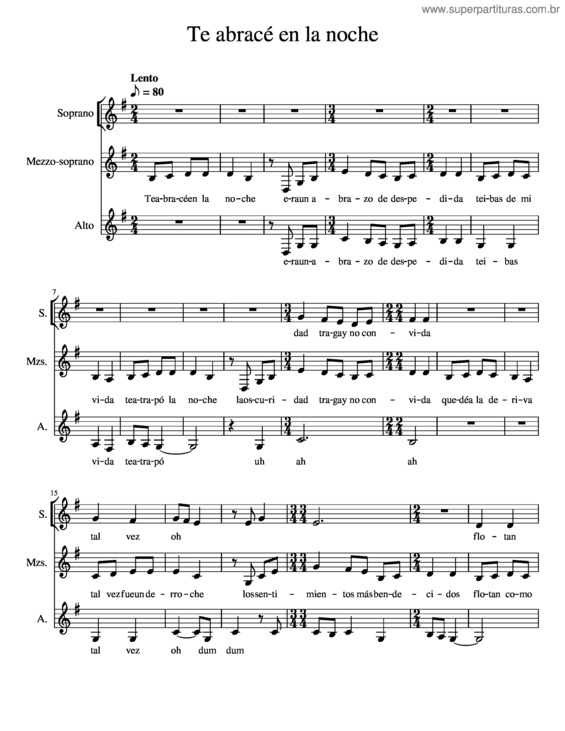 Partitura da música Te Abracé En La Noche – Fernando Cabrera