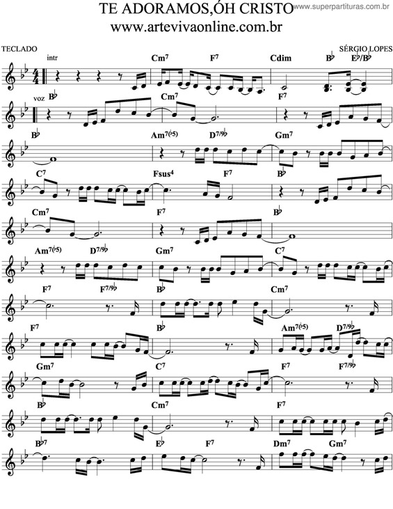 Partitura da música Te Adoramos, Óh Cristo