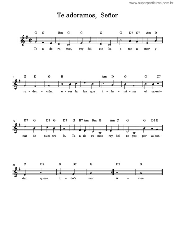 Partitura da música Te Adoramos Señor – Jesuschrist Te Adoramos,  Señor