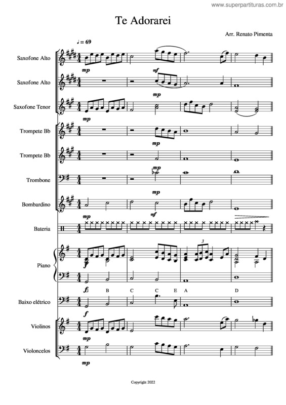 Partitura da música Te Adorarei – Eliã Oliveira