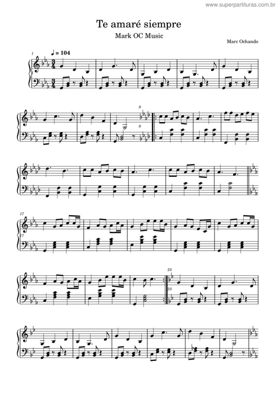 Partitura da música Te Amaré Siempre