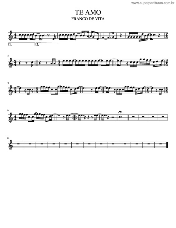 Partitura da música Te Amo – Franco De Vita