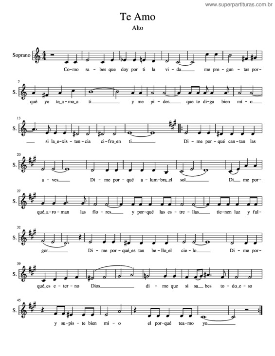 Partitura da música Te Amo Alto