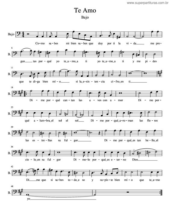 Partitura da música Te Amo Bajo