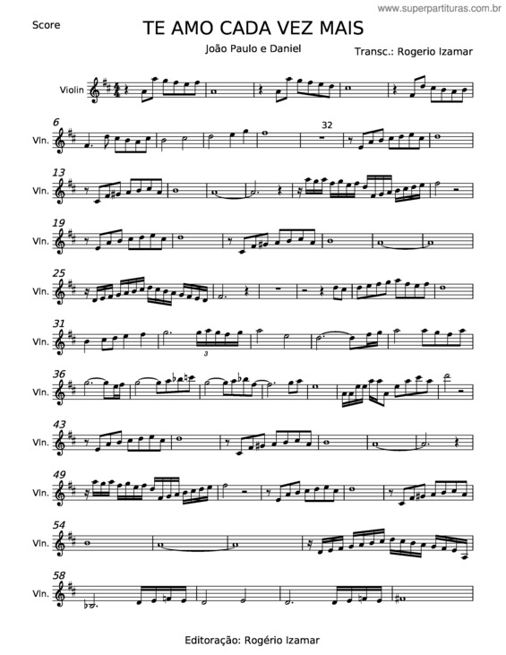 Partitura da música Te Amo Cada Vez Mais – João Paulo E Daniel