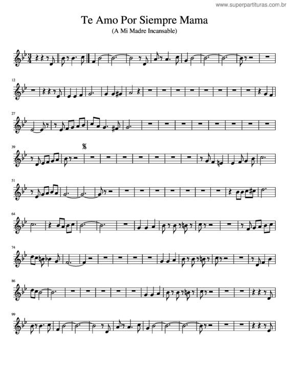 Partitura da música Te Amo Por Siempre Mama
