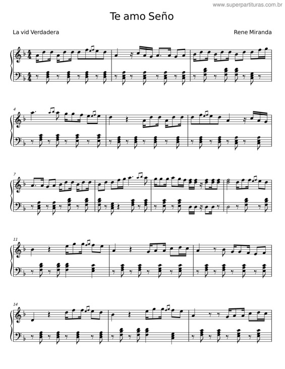 Partitura da música Te Amo Señor
