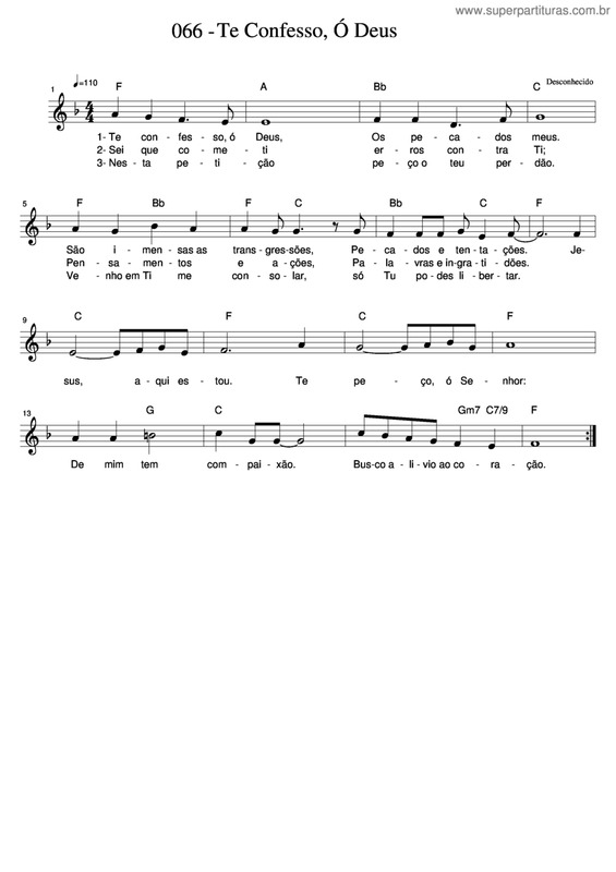 Partitura da música Te Confesso, Ó Deus