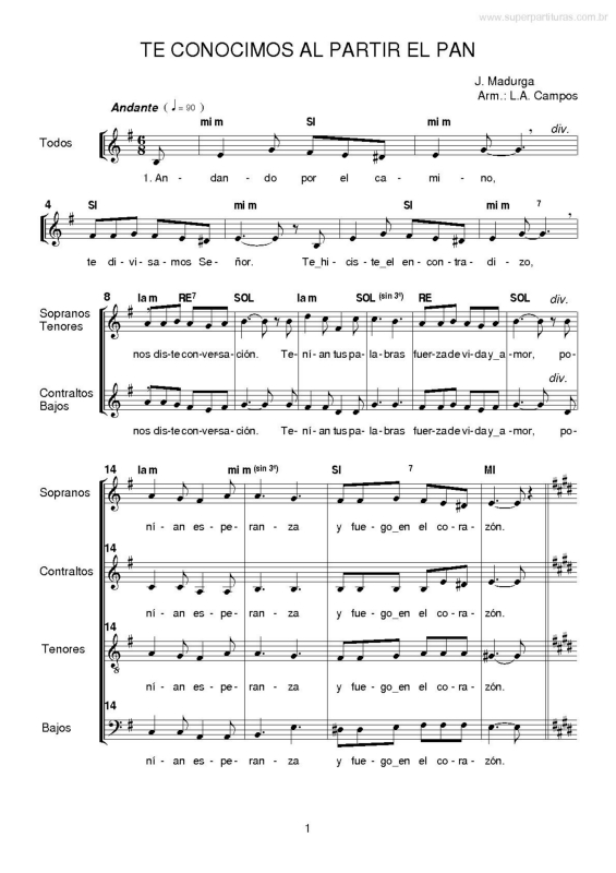 Partitura da música Te Conocimos al Partir el Pan