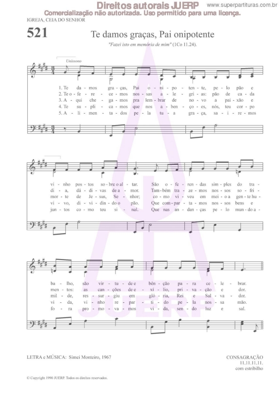 Partitura da música Te Damos Graças, Pai Onipotente - 521 HCC v.2