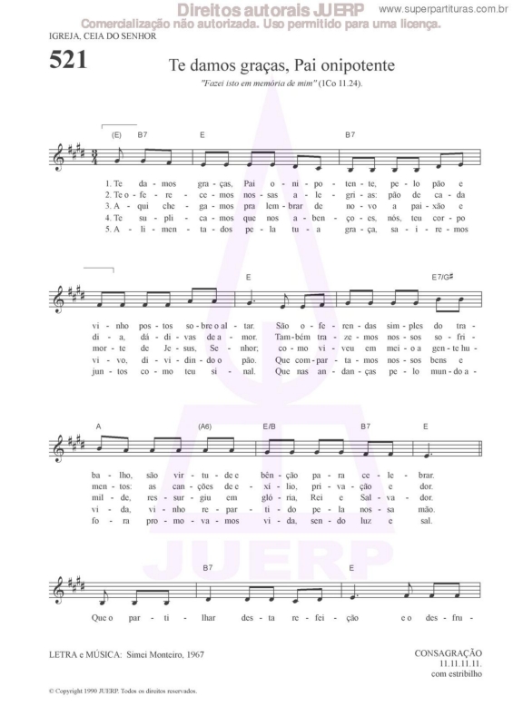 Partitura da música Te Damos Graças, Pai Onipotente - 521 HCC