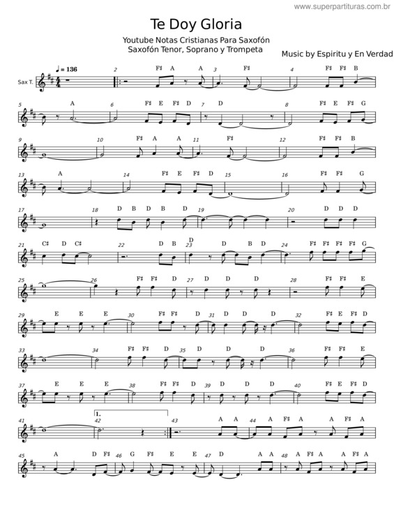 Partitura da música Te Doy Gloria – En Espiritu Y Verdad