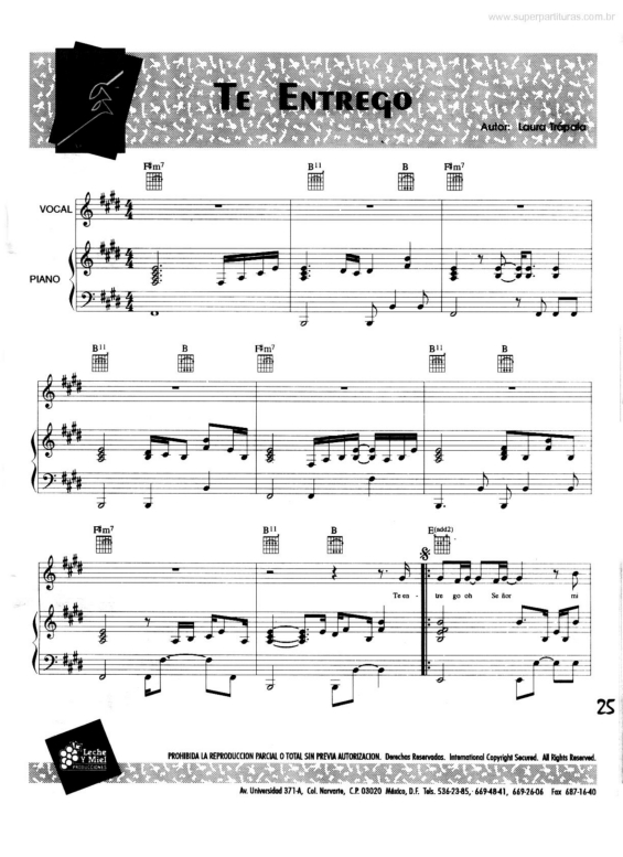 Partitura da música Te Entrego