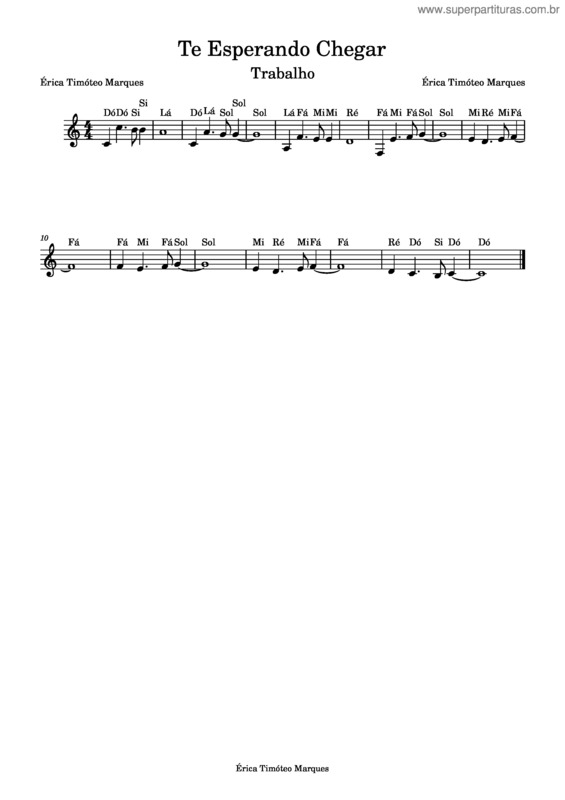 Partitura da música Te Esperando Chegar – Érica Timóteo Marques