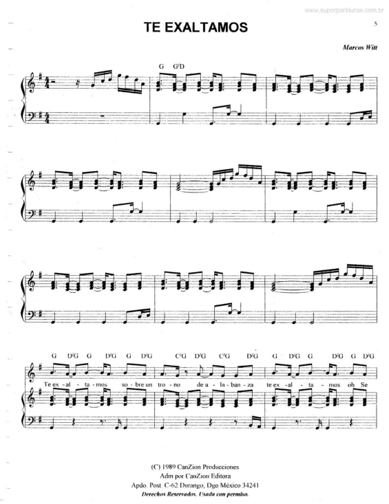 Partitura da música Te Exaltamos