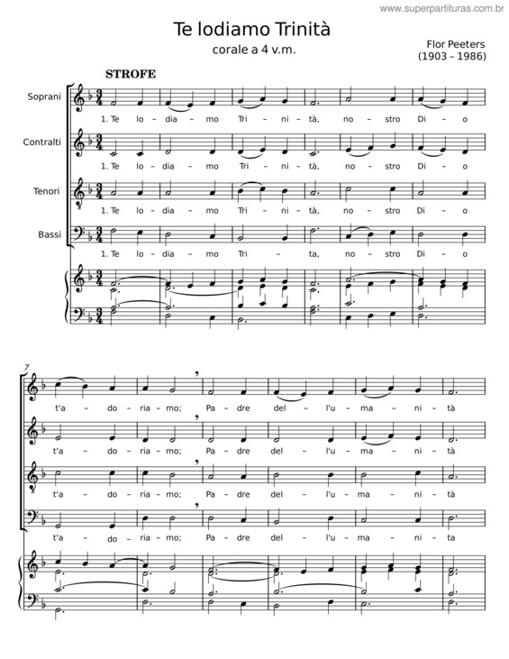 Partitura da música Te Lodiamo Trinità – Flor Peeters