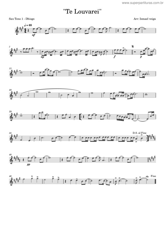 Partitura da música Te Louvarei – Atualizada
