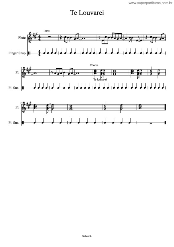 Partitura da música Te Louvarei – Flute