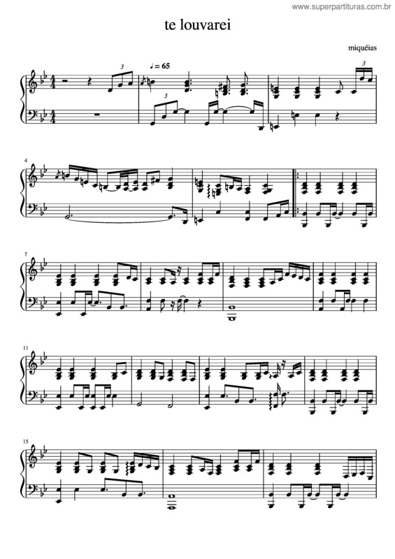 Partitura da música Te Louvarei – Toque No Altar