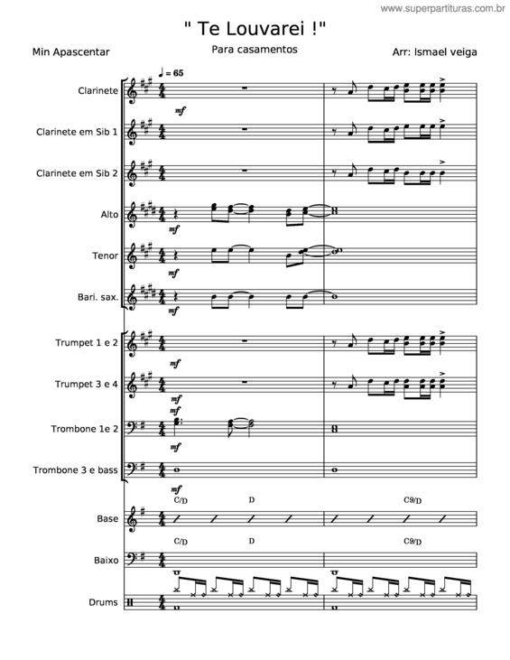 Partitura da música Te Louvarei !