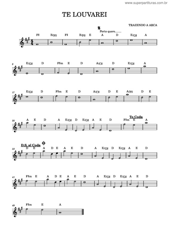 Partitura da música Te Louvarei v.5