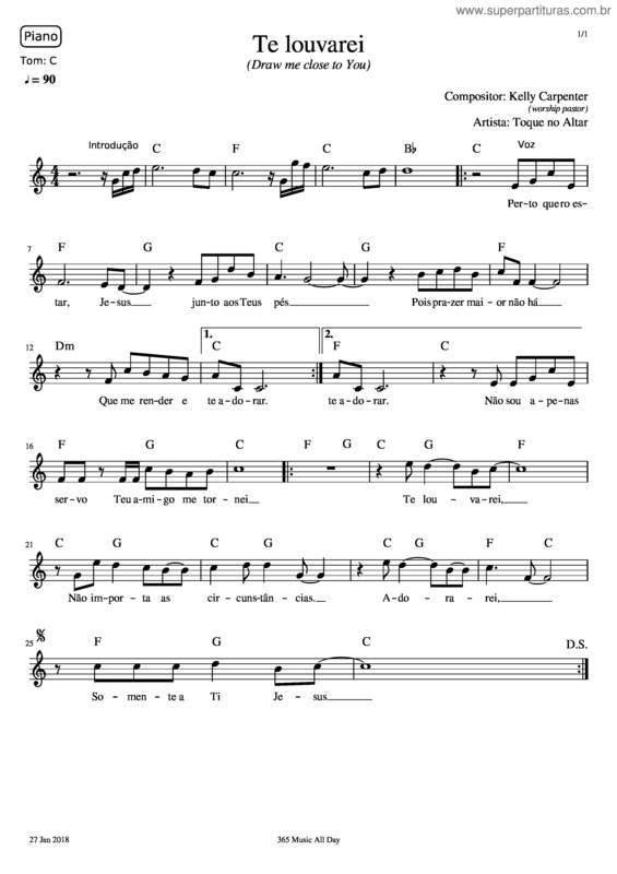 Partitura da música Te Louvarei v.6