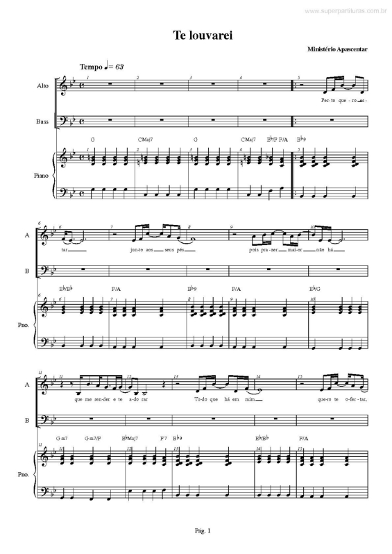 Partitura da música Te Louvarei