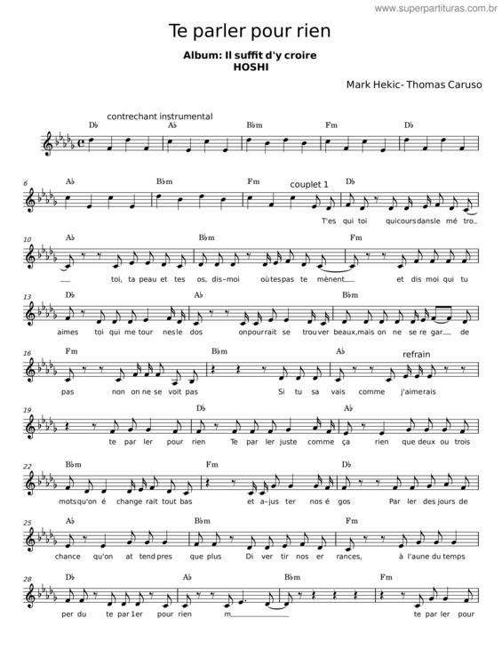 Partitura da música Te Parler Pour Rien