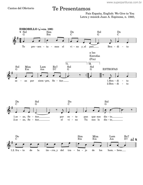 Partitura da música Te Presentamos – Juan A. Espinosa