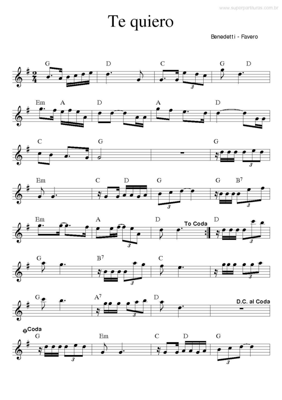 Partitura da música Te Quiero