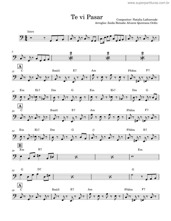 Partitura da música Te Vi Pasar – Natalia Lafourcade