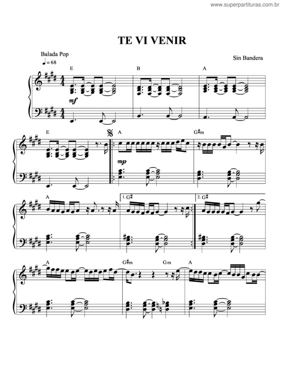 Partitura da música Te Vi Venir