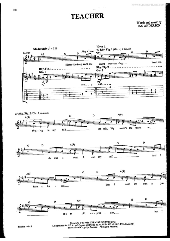 Partitura da música Teacher