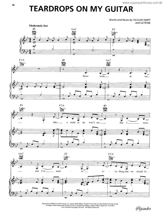 Partitura da música Teardrops on my guitar v.2