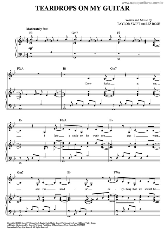 Partitura da música Teardrops On My Guitar v.3