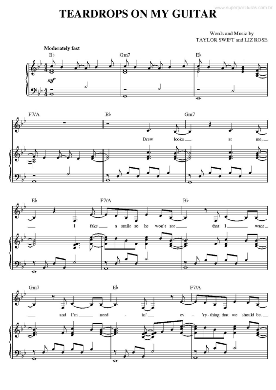 Partitura da música Teardrops On My Guitar