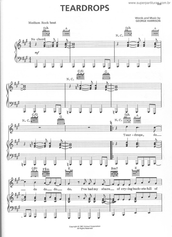 Partitura da música Teardrops