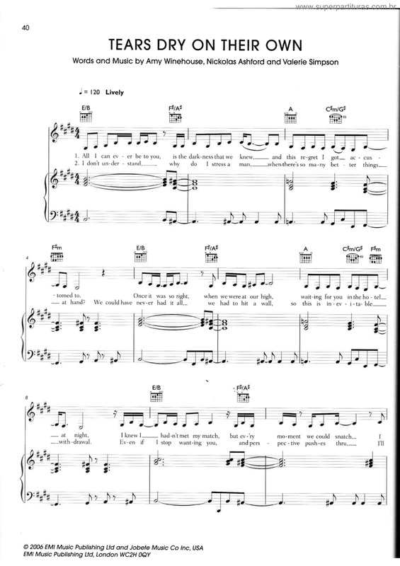 Partitura da música Tears dry on their own v.2